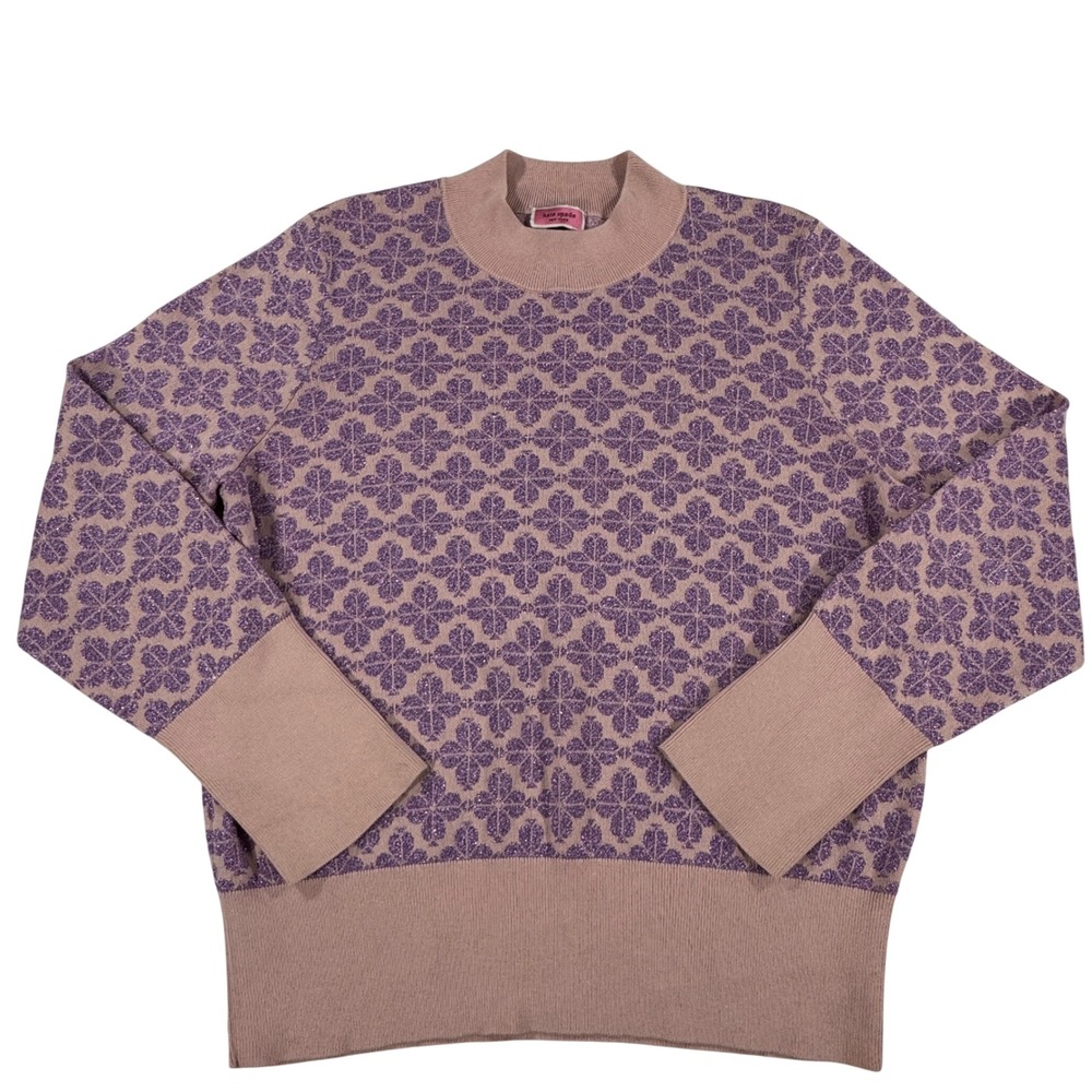 Kate Spade New York Pink Purple Spade Flower Metallic Jacquard Sweater XL
